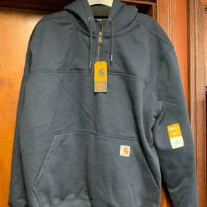 Men's "Carhartt" Rain Defender 1/4 zip heavyweight hooded sweatshirt - NWT - L